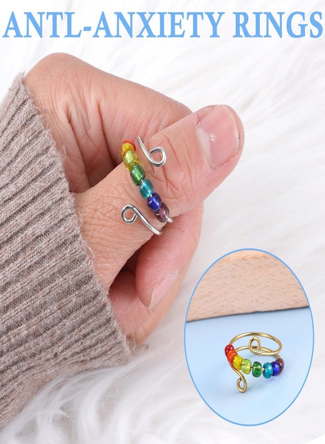 Yuanchu Anxiety Relief Gifts Figet Rings, 7 Pcs Anti Anxiety Gifts for Women Relief Items Fidget Thumb Ring Toys Adults Aura Rings for Women Stainless Steel - Image 4